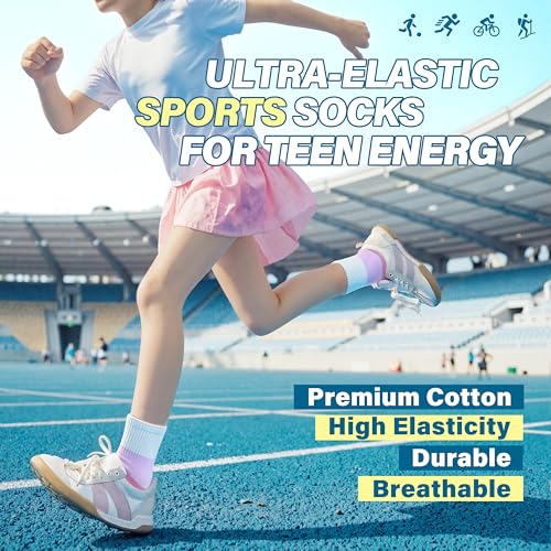 Image of ANTSANG Kids Boys Girls Athletic Cotton Socks,6 Pairs Youth Teen Crew Socks