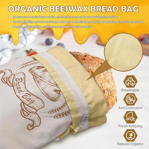 Bolsa de pan de tela encerada reutilizable transpirable y ecológica para conservación natural 6