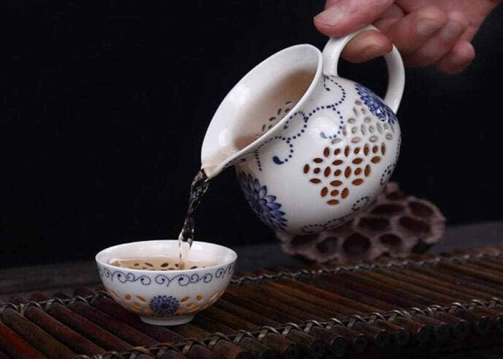Blue-and-white exquisite ceramic teapot kettle tea cup hollow out porcelain tea set chinese handmade tea set drinkware-K10 pcs (C10 pcs)