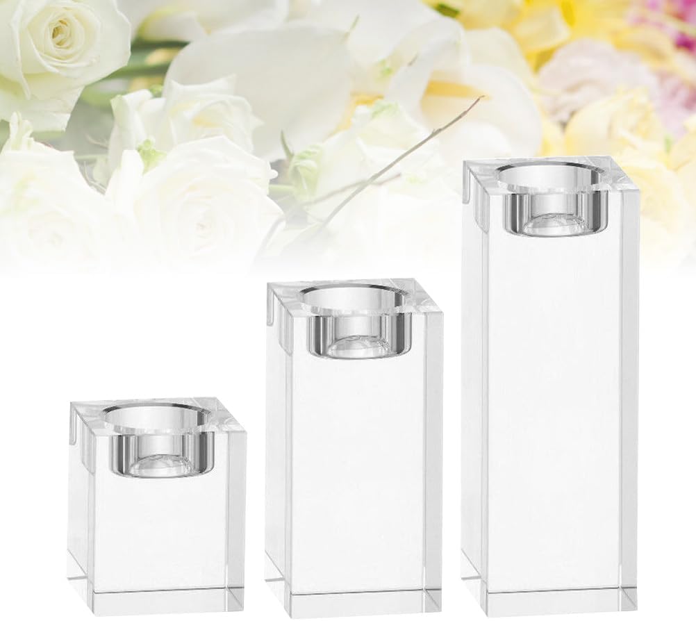 Cabilock Crystal Candlestick Cube Candle Holder Tealight Candle Holder Home Table Decor Romantic Table Centerpiece Ornament 1.96X1.96X3.14In