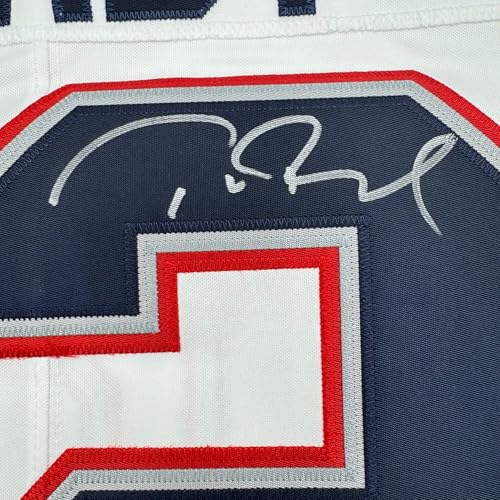 Framed Autographed/Signed Tom Brady 35x39 New England Patriots White Authentic Nike Limited Football Jersey Fanatics COA