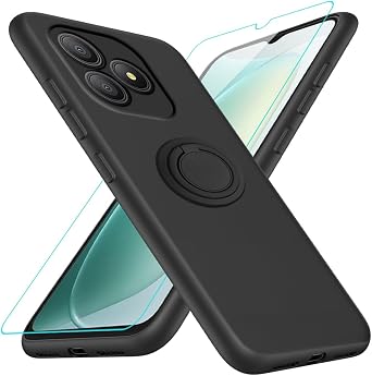 Compatible for Blackview Wave 9C Phone Case with Screen Protector, 360 Rotatable Ring Holder Kickstand/Stand Silicone TPU Shockproof Protective Cover Case for Blackview Wave 9C - Black