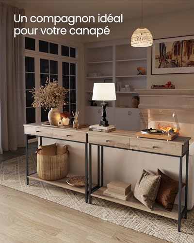 Miniatura 4 de Vasagle Mesa De Consola, Mesa De Sofá Con 2 Cajones, Marco De Acero, Estable, Para Pasillo, Dormitorio, Salón, Estilo Industrial, Marrón Camello Y Negro Tinta Lnt015w01