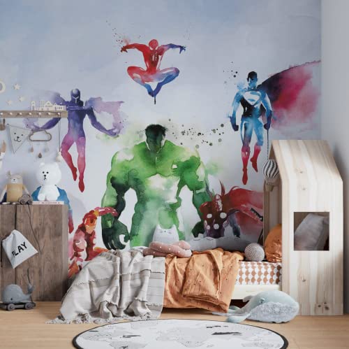 Muravie Marvel Heroes Wallpaper For Kids, Watercolor Effect Hulk Captain America Wonder Woman Wall Mural, Teenage Room Marvel Themed Wall Poster (Marvel Heroes) #TOP1
