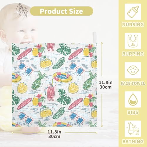 vvfelixl Summer Pool Party Baby Burp Cloths Baby Muslin Washcloths for Boys Girls Cotton Babys Face Towel for Newborn Infants Soft and Absorbent 11.8 X 11.8 in, 5 Pack4
