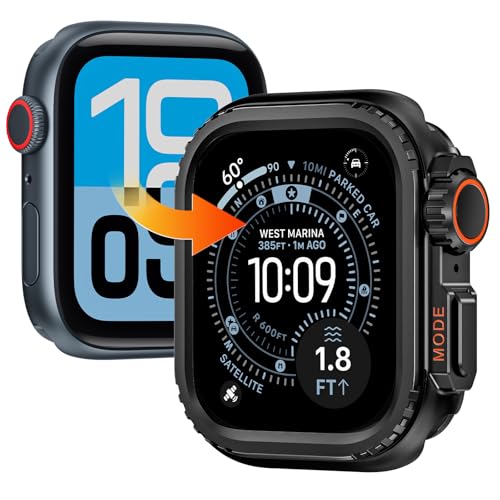 Kamita Metal Case Compatible with Apple Watch Series SE 3/SE 2/SE/6/5/4 44mm with Back Cover, 360° Shockproof Rugged Armor Protective Bumper Cover without Screen Protector Film for iWatch 44 (Black)