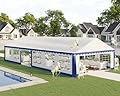 AMERLIFE 20 x 40 FT Party Tent with Rolled Sidewalls, Heavy Duty Wedding Tent for Party Outside with Zinc Alloy Tube & Spiral Stakes, Waterproof Event Shelters, White & Blue