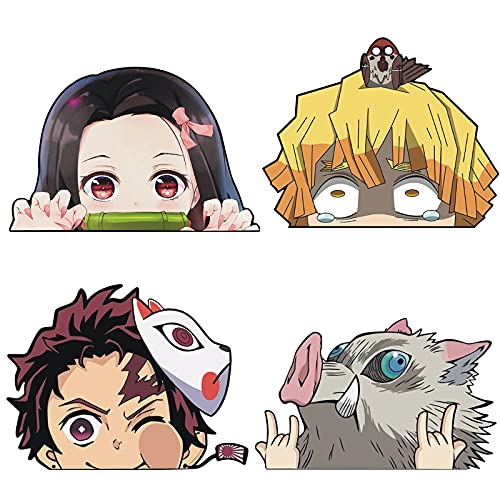 4PC Demon Slayer Car Sticker Anime Car Decals Anime Car Sticker for Window Anime Decals for Cars Car Waterproof Window Car Accessories Sticker 5.6â€ (Demon Slayer)
