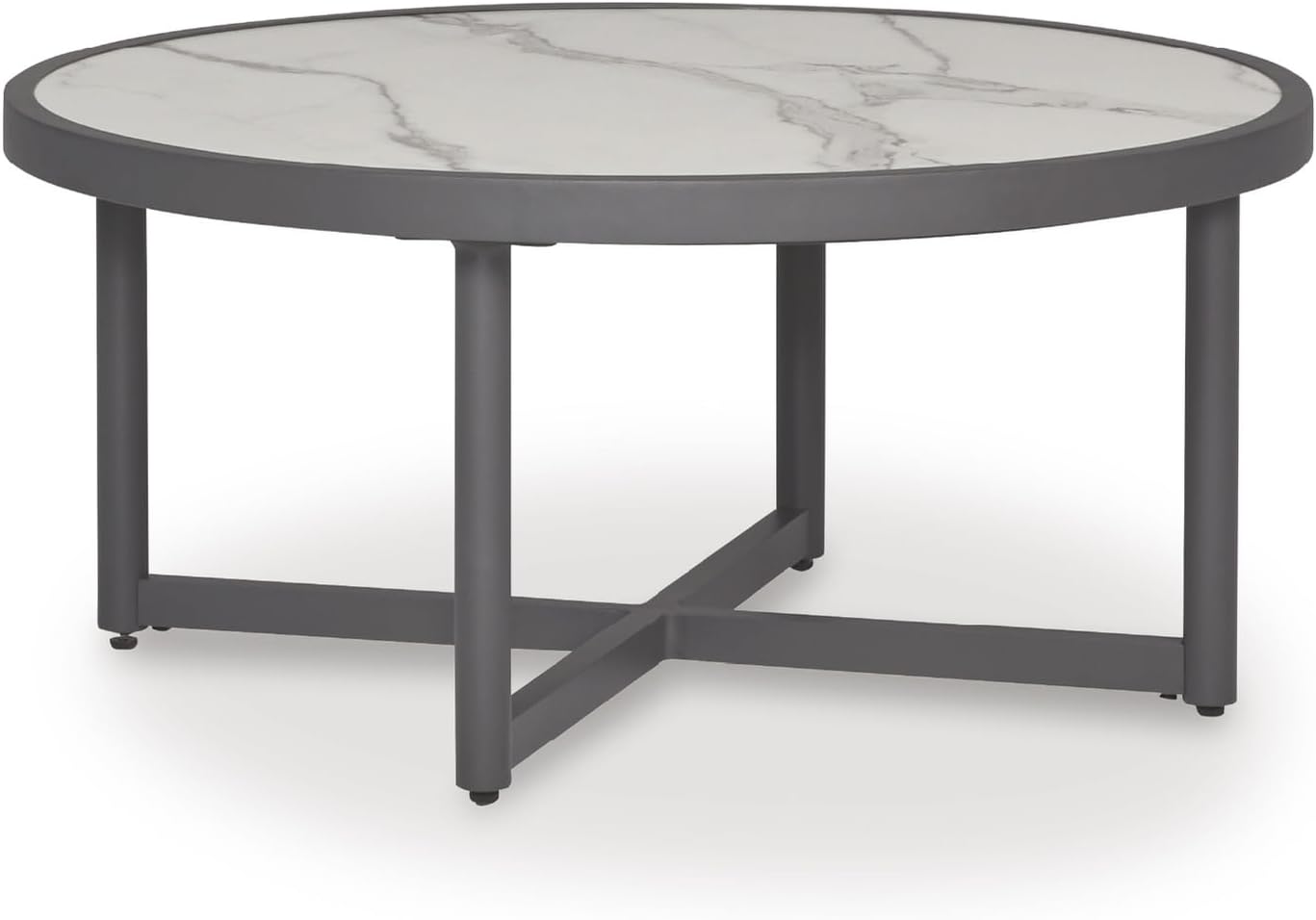 Signature Design by Ashley North Island Outdoor Coffee Table, Contemporary Patio Table With Marble Look Sintered Stone Top, Rust-Resistant Aluminum for Porch or Patio, Gray