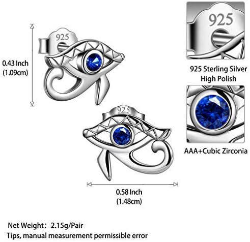 Jewmon Egyptian Eye of Horus Earrings for Women 925 Stering Silver Blue Horus Eye Earrins Stud for Men Horus Eye of Ra Earrings Ancient Amulet Egyptian Earrings Jewelry Gifts for Women Men - Image 6