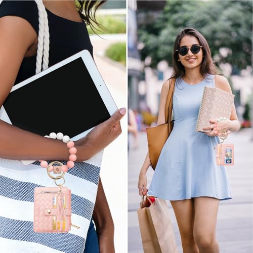 Image of COOLANS Silicone Bracelet Wristlet Wallet Credit Card Holder RFID ID Window Key Ring Tassel Slim Wallet Women Keychain Purse