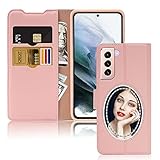 Samsung Galaxy S21 Wallet Case with LED Light Mirror, Flip 3 Cards Holder with Magnetic Closure and...