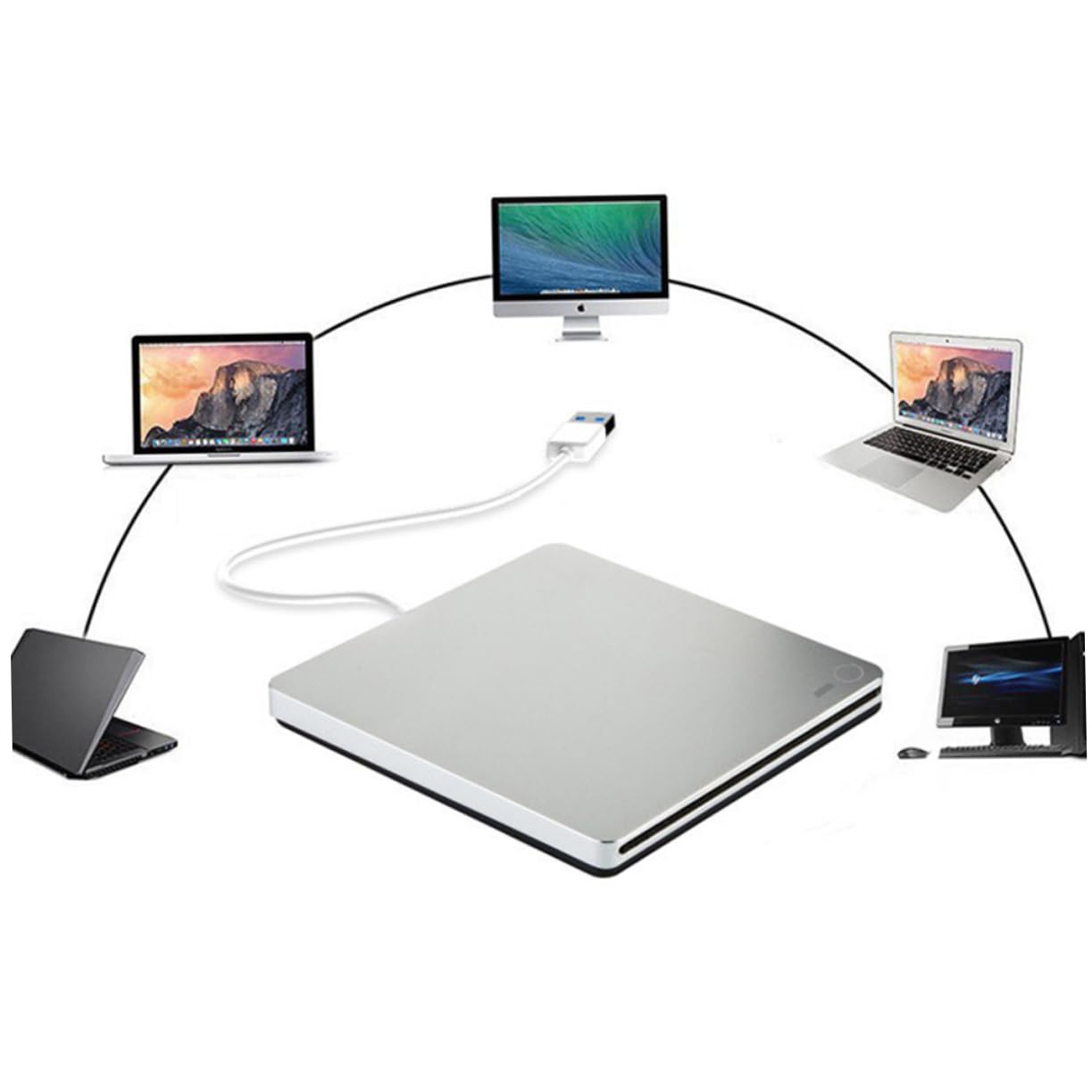 Mipcase Graveur DVD Externe Double Interface Type-c et Usb3.0 Design à Succion, Plastique Argenté, Faible Bruit et Transmission Rapide pour Usage Bureau et Maison