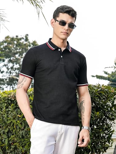 Image of Thomas Scott Men's | Solid | Knitted | Polyster Blend | Knitted | Polo | Ribbed Sleeve | Short Sleeve | Tshirt for Men