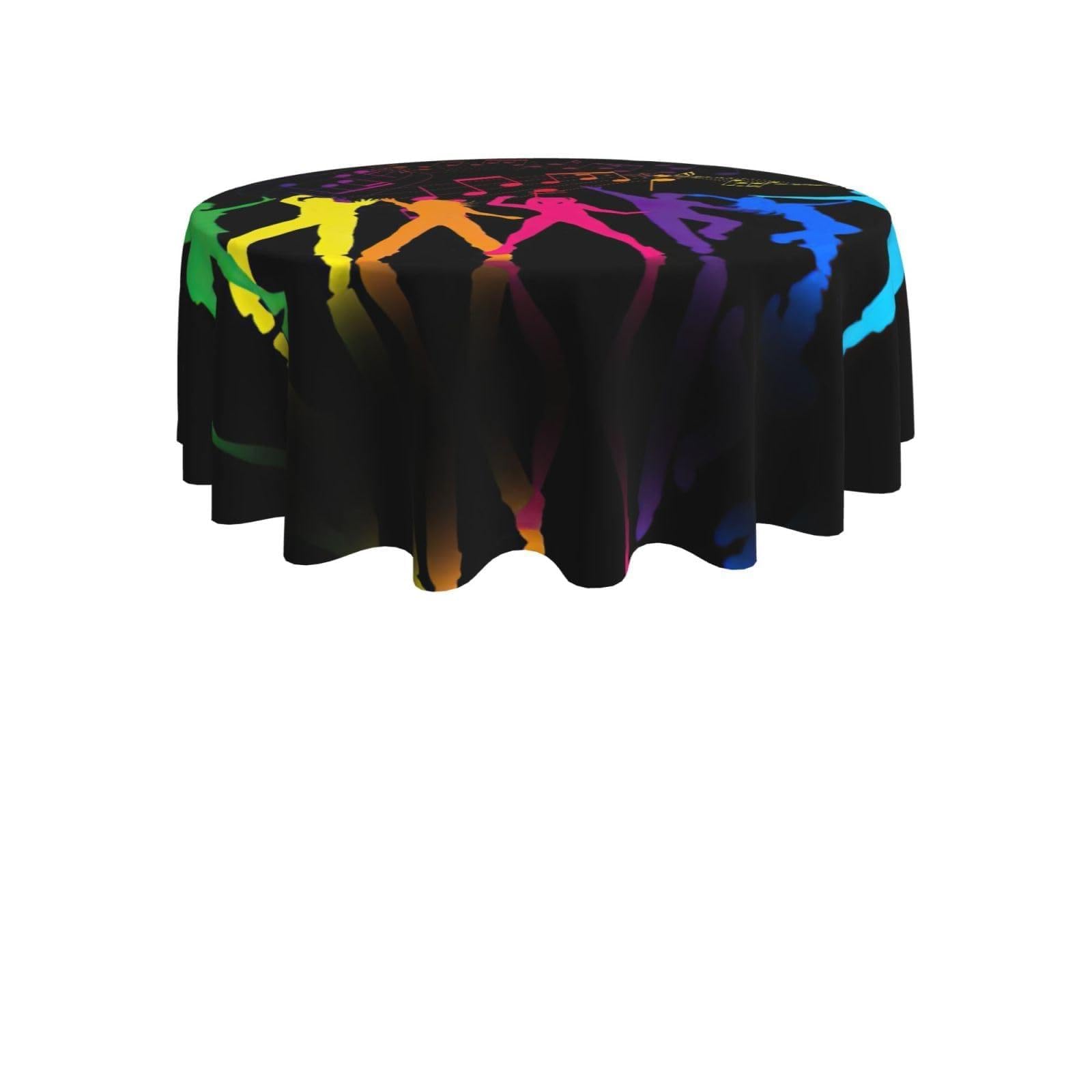 ENGhjes Dance With Music Print Round Tablecloth 60in Washable Stainproof Polyester Cloth for Kitchen Idea