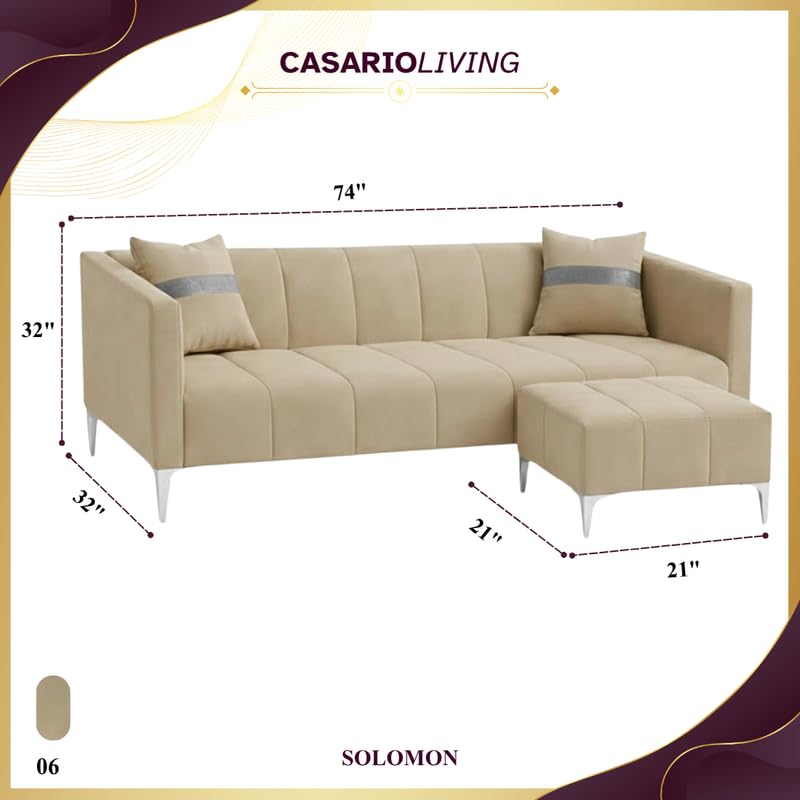 Image of Solomon 4 Seater L Shape Sofa Set with Movable Ottoman | Flexible Left or Right Layout | Luxe Velvet Suede Fabric | Comfortable Seating | Modern Sofa for Living Room - Beige