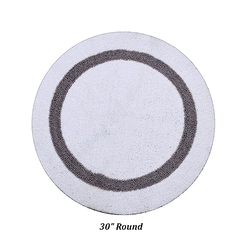 Better Trends Hotel Collection Is Super Absorbent Reversible Double Sided Thick Bath Mat Rug Machine Washable 100% Cotton In Race Track Pattern, 30" Round, White & Gray #TOP4