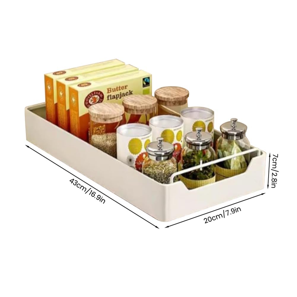 Teleskopschublade, Gewürzregal Ausziehbare Schubladen Küchenschrank Organizer küche (20cm B X 43cm T X 7cm H), Aufbewahrungsregale für Küchenschränke mit Klebefolie, Schrankauszug, Kein Bohren, Weiß