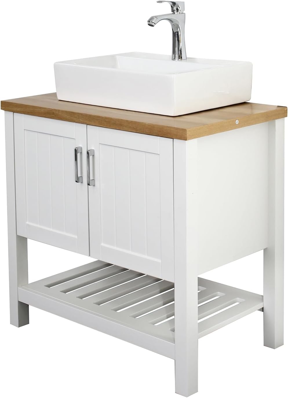 32" Vintage Bathroom Vanity with Sink and Mirror, Farmhouse Bathroom Vanity Set with 2 Doors & Open Storage Shelf for Guest Baths Master Suites or Rental Units, Set