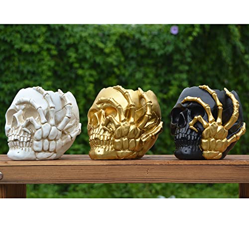 Skull Planter For Home Decor, Small Plant Pots Indoor, Mini Flower Pots For Indoor Plants, Plant Pot, Garden Succulent Planters, Gardening Pots With Drainage For Halloween Decorations(Black Gold Vase) #TOP5