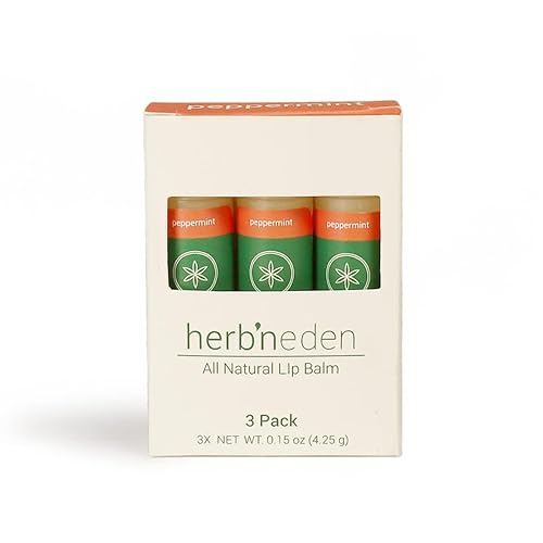 Herb'N Eden Bálsamo labial de menta, paquete de 3 Hidratante y calmante para labios secos y agrietados Ingredientes 100% naturales Aceites