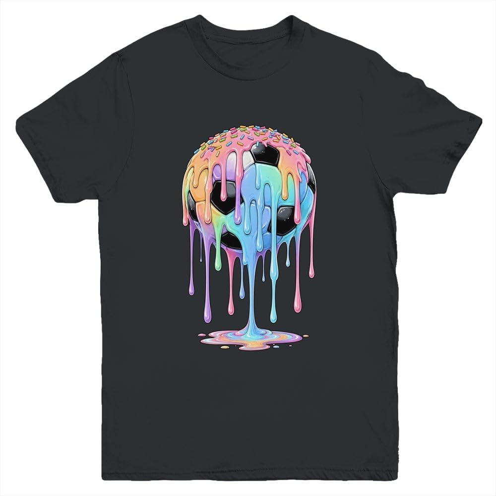 TeesPure Soccer Ball Ice Cream Dripping Cute Soccer Drip Boys Girls Shirt Kid Short Sleeve Tee