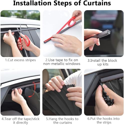 Image of 4pcs Magnetic Car Window Curtains, Car Window Sun Shade Protector - Car Sun Shade Protector Window, Car Side Window Privacy Cover, Car Curtain Window Slider, Removable (Black, Standard)