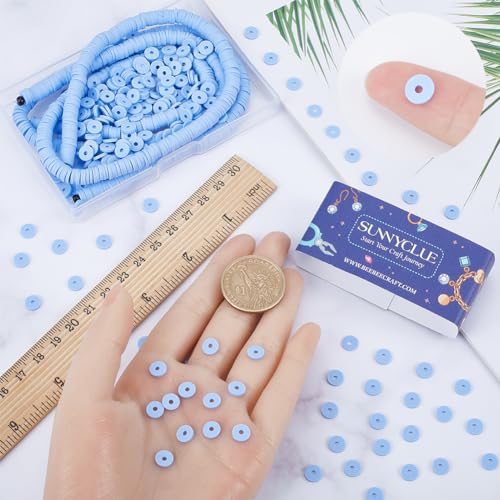 SUNNYCLUE 1 Box 1000PCS+ 6mm Light Blue Clay Heishi Beads Bulk Polymer Round Beads Small Refill Flat Disc Vinyl Spacer Loose Bead for Jewellery Making DIY Bracelets Necklace Chocker Craft Supplies - Image 3