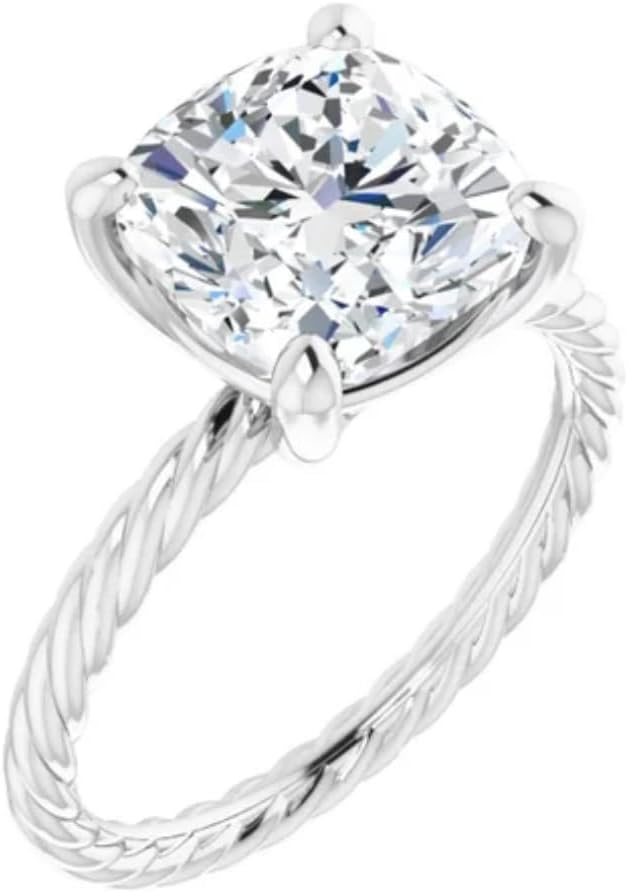 3-5 CT Asscher Cut Moissanite Engagement Ring for Women | Rope Style Swirl Shank Solitaire Anniversary Ring for Her | 925 Sterling Silver, 10K/14K/18K Solid Gold & Size 4-12