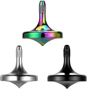 Precision Metal Spinning Top, Well Made Stainless Steel Adult EDC Toy, Perfect Balance Easy to Use Kill Time Efficiently, Long Spin Time Exceed 5 Minutes 3PCS Black+Silver+Iridescent