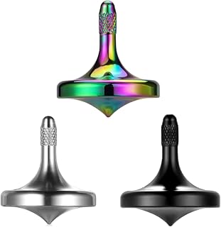 peonza giratoria de Acero Inoxidable, Juguetes EDC de giroscopio de Escritorio de precisión, Balance, Gira Suave, Bien Hecho, Largo Tiempo de rotación (3PCS Negro+Plata+Iridiscente)