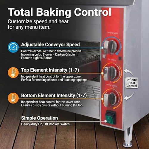 EASYROSE 10.5″ Commercial Conveyor Pizza Oven, 1700W 120V Countertop Electric Oven with 10.5-Inch Belt, 5-15P Plug, for Fast Baking (60Hz) - Image 6