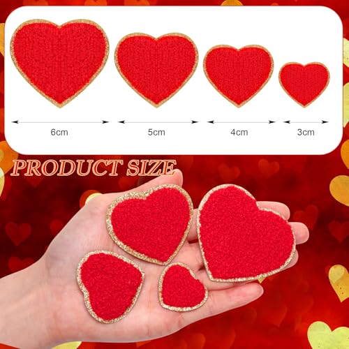 Norme 32 Pcs Self Adhesive Red Heart Chenille Patches 1.18-2.36 Inches Heart Iron on Patches Sew on Appliques for Clothes Hat Backpacks DIY Embroidered Decorations, 4 Size by Norme - Image 2
