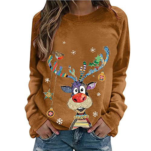 FeMereina Felpa da donna con scritta Merry Christmas Tree Pullover girocollo manica lunga Top Xmas Jumpers camicetta, Z11., S
