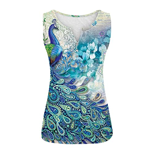 Cami Tops For Women Summer Casual Sleeveless Athletic Shirts Slim Fit Floral Print Cami Top Henley Button Down Blouses #TOP2