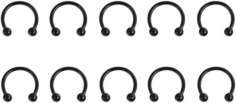 Ruifan 10PCS 16G CBR Horseshoe Circular Rings Black Titanium Anodized 316L Surgical Steel for Lip, Septum Piercing Jewelry & Cartilage 3mm Balls 6-12mm - Image 2