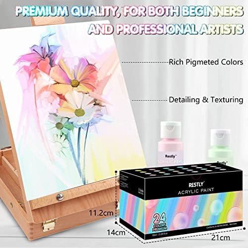 Efimeso Pastel Acrylic Paint Set,24 Pastel Acrylic Paints with 10 Brushes,Acrylic Paints for Artists ,Children,Plastic, Rock,Canvas,Glass & Wood