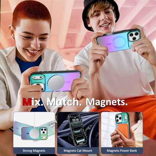 Image of AIGOMARA Magnetic Case for iPhone 17 Pro [Compatible with Magsafe] [Fluorescent Iridescent Green Blue] Slim Shockproof Matte Back Protective Phone Cover for Women Girls 6.3 Inch