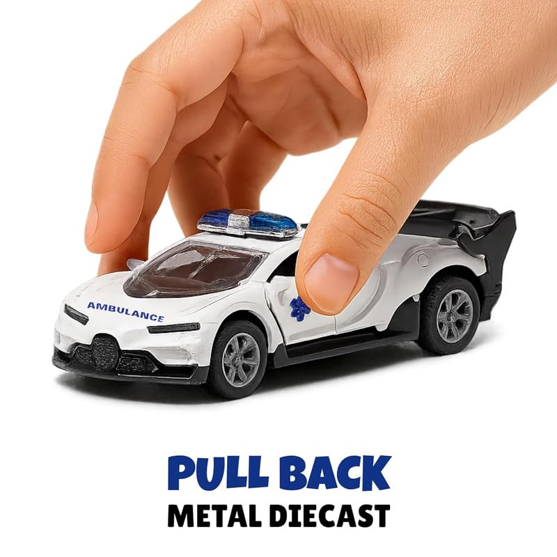 Image of Diecast Toy Car for kids 1:36 Scale Model Metal Pull Back Sports Car Boys | Pull Back Action, Emergency Vehicle, Openable Doors, Mini Metal Model, For Boys & Girls
