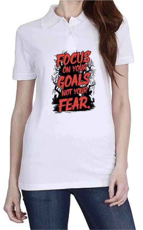 Focus Goals Fear White Women Polo T-Shirt-image-5