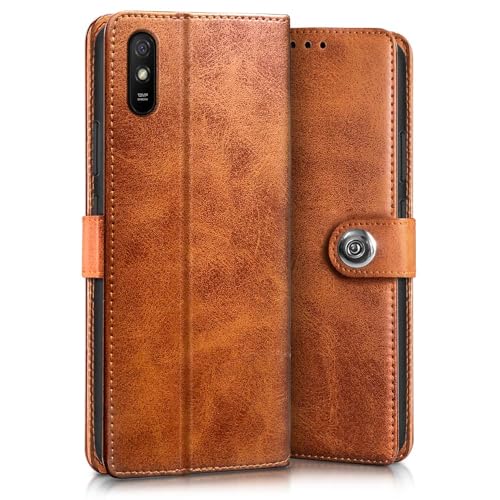 Image of WOW IMAGINE Shock Proof Flip Cover Back Case for Xiaomi Mi Redmi 9A | 9i | 9A Sport (Magnetic Button Flip Case | Wallet Pockets & Stand | Leather Finish | Alder Brown)