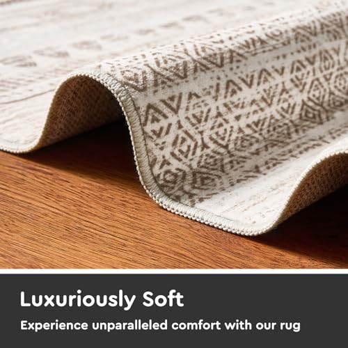 2x6 Runner Rug Machine Washable Non Slip Area Rug Distressed Neutral Moroccan Boho Rug Ultra Soft Floor Runners for Hallways for Entryway Laundry Room Kitchen, Light Brown