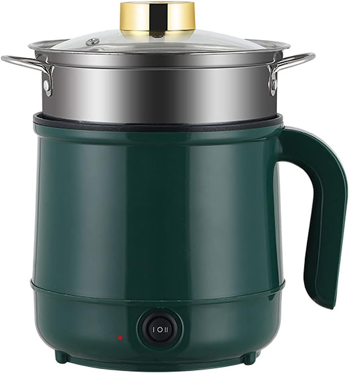 MIAOJIAN Electric Hot Pot, Rapid Ramen Noo Cooker, 1.5L Portable Mini Travel Cooker, Multi-Cooker, Perfect for Pasta/Oatmeal/Soup/Dumplings,Green,Without steamer