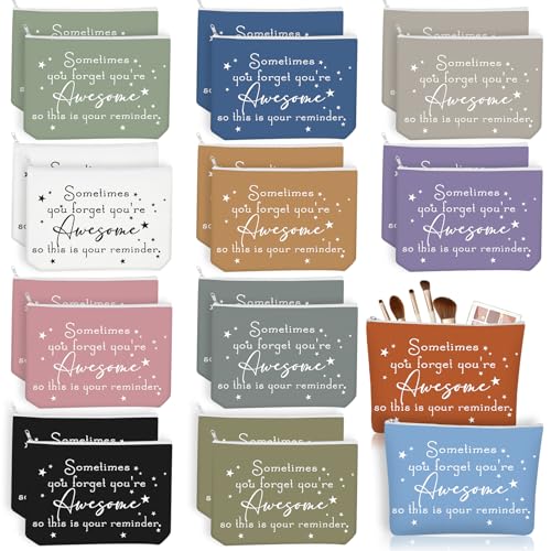 Sieral 24 Pcs Inspirational Makeup Bag Appreciation Christmas Teacher Gift for Women You\'re Awesome Cosmetic Bags Employee Motivational Gift for Vet Tech Coworker Medical Assistant Team(Pastel Color)