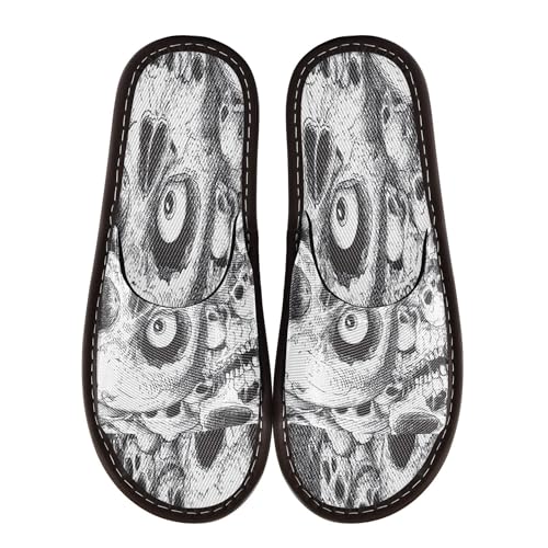 KLL Spa Slippers Indoor Breathable Non-Slip Slip-on Home Shoes for Pool Gym Bath House 8-8.5 Scary Skull