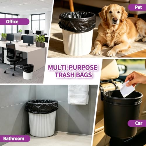 Image of 100 Count Small Drawstring Trash Bags, 2.6 Gallon (10L) Pre-separated Garbage Bags, Extra Thick Leak-proof Mini Wastebasket Liners for Bathroom, Office, Bedroom (Black)