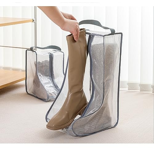 Fazhongfa Travel Bags for Luggage Packing, Clear Stackable Storage Dust Waterproof Shoe Bags in Closet 2 Set Hanging Bags (Clear Gray-Thigh Boot) 6