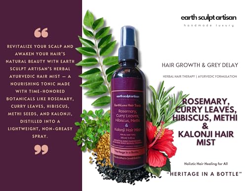 Image of Rosemary Hibiscus Hair Growth Spray for Hair Fall & Dandruff Control, Hair Regrowth with Curry Leaves, Methi & Kalonji | 100% Natural, Handmade, Non-Greasy & Fast Absorbing | 105ml