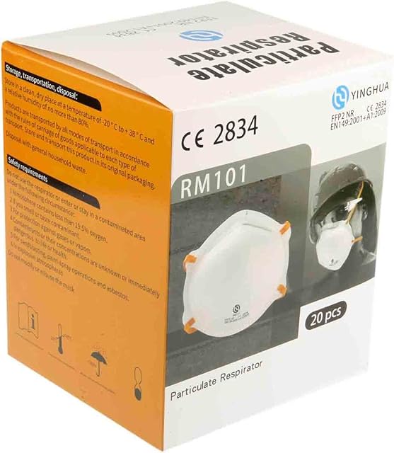 Yinghua FFP2 Disposable Cupped Shaped Dust Mask CE Certified EN149:2001+A1:2009 Pack of 20