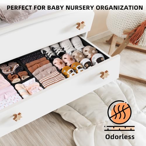 Criusia Drawer Organizer - 6 Pack Clothes Bins for Bedroom & Nursery - Dividers for Socks, Underwear & Baby Clothes - Black - Thumbnail 4